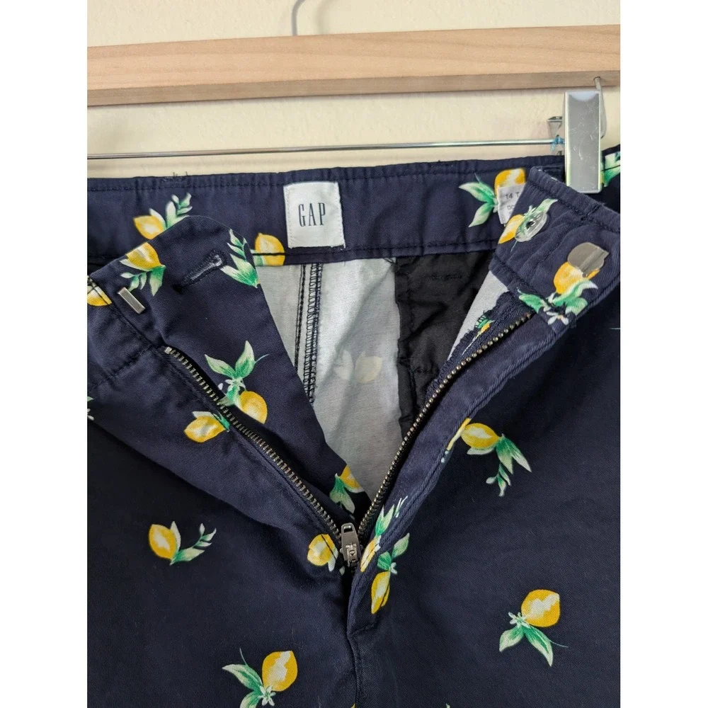 Gap Womens Navy Blue Lemon‎ Print Downtown Khaki Shorts 14 Tall Summer Preppy